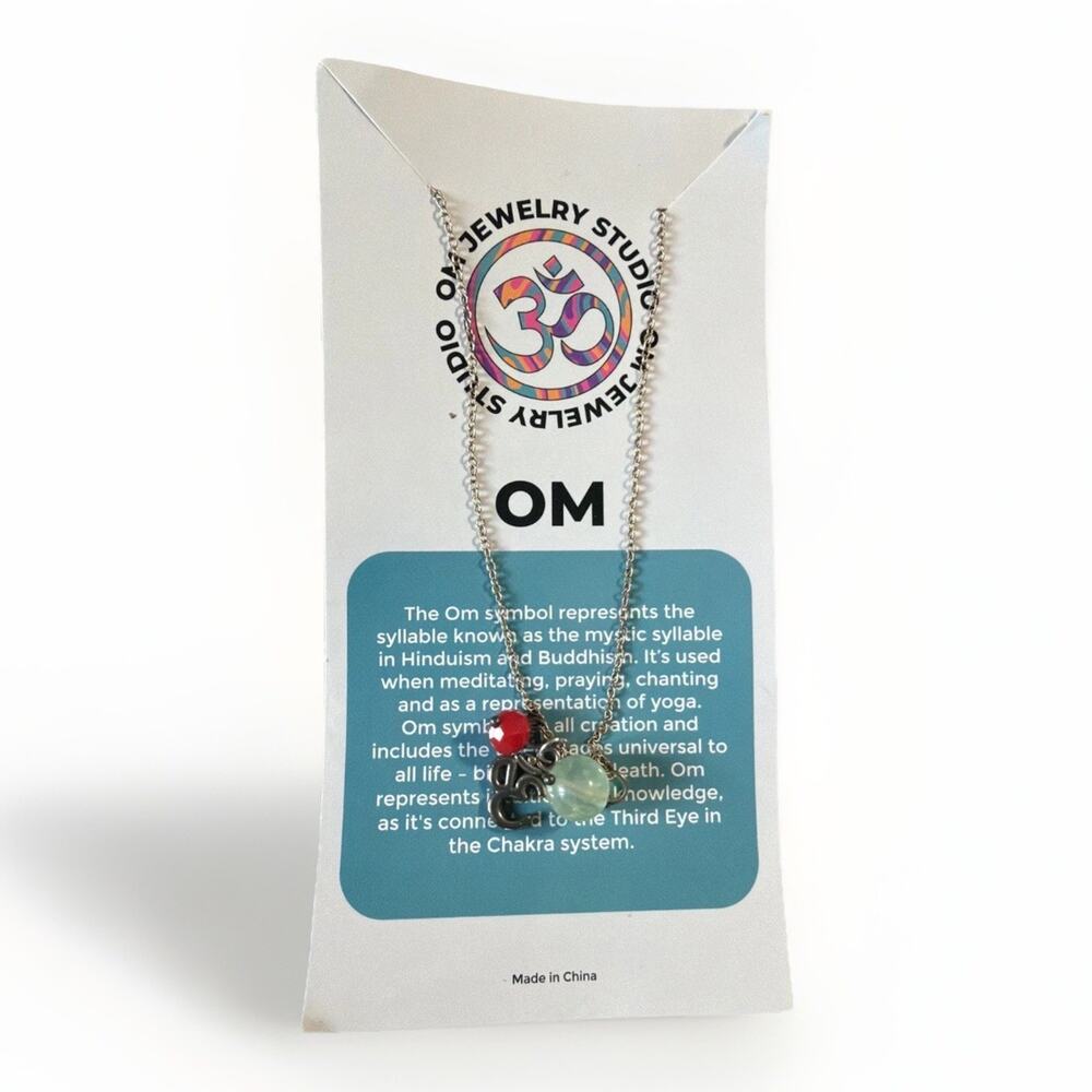 NWT 925 Sterling Silver OM Necklace Yoga Meditation Charm Gemstone Gift Bag